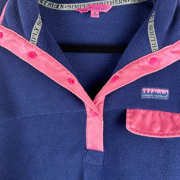 Simply Southern Navy & Light Pink Fleece Pullover Quarter Snap Size M - Picture 7 of 11